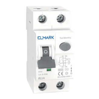 Intrerupator Diferential -  RCBO, Tip A, Curba C, JEL5A 6kA, 2P, 16A, 30mA - Elmark, 40016A