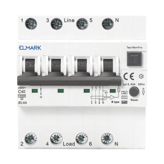 Intrerupator Diferential -  RCBO, JEL4A, 6kA, Tip A - Curba C, 3P+N, 10A, 300mA - Elmark, 40478A
