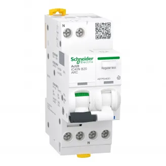 Acti9 AFDD, Intreruptor automat, detectie arc electric, iC40N, 1P+N, curba B, 20A, 6kA, ARC MCB,  Schneider, A9TPD4620
