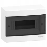 Easy9EU, Cofret cu montaj aparent, 1x8 Module, usa fumurie, cu 2 blocuri terminale EZ9EUC108