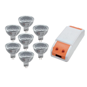Bec, LED, Set, 7, becuri, 3W, +, driver, 7X3W, Lumina, calda, 2700-3000K, MR16, 230V, Elmark, 99SET7LED235