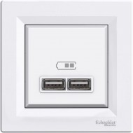 Priza, Dubla, Incarcare, USB, 2.1, A, Alb, Schneider, Asfora, EPH2700221