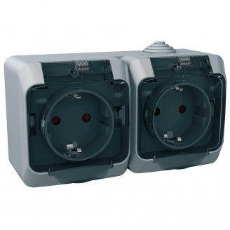 Priza, dubla, 16A, 250V, Cu, capac, transparent, IP44, Gri, Schneider, Cedar, Plus, WDE000625 Priza, dubla, 16A, 250V, Cu, capac, transparent, IP44, Gri, Schneider, Cedar, Plus, WDE000625