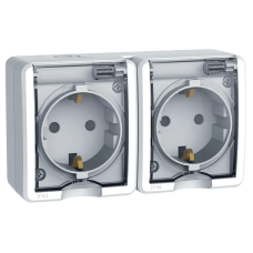Priza, dubla, Alb, Cu, capac, transparent, IP44, Elmark, Electrix, 191071