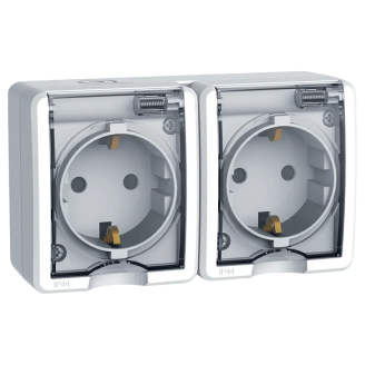 Priza, dubla, Alb, Cu, capac, transparent, IP44, Elmark, Electrix, 191071 - imaginea produsului 191071 din categoria Elmark Electrix