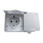 Priza, dubla, Gri, Cu, capac, transparent, IP65, Elmark, Electrix, 191171
