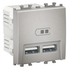 Priza, dubla, incarcare, USB, 2M, argintiu, Schneider, Easy, Styl, LMR9910004