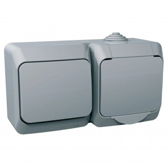 Priza, +, Intrerupator, 16A, 250, IP44, Gri, Schneider, Cedar, Plus, WDE000600