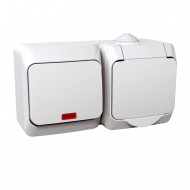 Priza, +, Intrerupator, 16A, 250V, cu, indicator, luminos, IP44, Alb, Schneider, Cedar, Plus, WDE000501