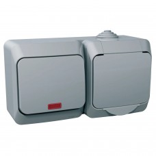 Priza, +, Intrerupator, 16A, 250V, cu, indicator, luminos, IP44, Gri, Schneider, Cedar, Plus, WDE000601