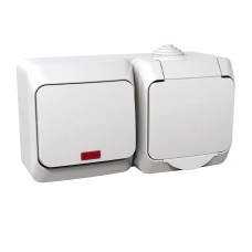 Priza, +, intrerupator, cap, scara, 16A, 250V, cu, indicator, luminos, IP44, Alb, Schneider, Cedar, Plus, WDE000505