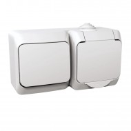 Priza, +, intrerupator, cap, scara, 16A, 250V, IP44, Alb, Schneider, Cedar, Plus, WDE000504