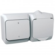 Priza, +, Intrerupator, dublu, 16A, 250V, IP44, Alb, Schneider, Cedar, Plus, WDE000502