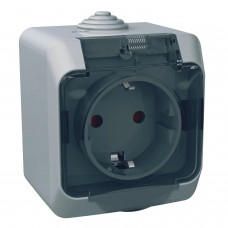 Priza, simpla, 16A, 250V, Cu, capac, transparent, IP44, Gri, Schneider, Cedar, Plus, WDE000643