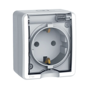Priza, simpla, Alb, Cu, capac, transparent, IP44, Elmark, Electrix, 191012