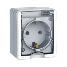 Priza, simpla, Alb, Cu, capac, transparent, IP44, Elmark, Electrix, 191012