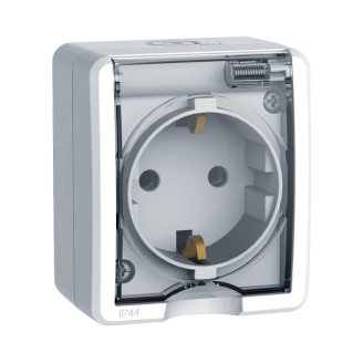 Priza, simpla, Alb, Cu, capac, transparent, IP44, Elmark, Electrix, 191012 - imaginea produsului 191012 din categoria Elmark Electrix