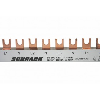 Busbar, cu, contacte, furca, 1N/2N/3N, 4P, 10mm², 1m Busbar, cu, contacte, furca, 1N/2N/3N, 4P, 10mm², 1m