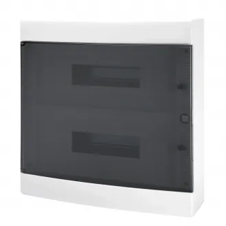 Tablou de Distributie Montaj Aparent cu Usa Transparenta Fumurie - cu Bloc Terminal N 2 X [(3X16)+(17X10)] E 2 X [(3X16)+(17X10)] - (18X2) 36 Module IP40 Gewiss GW40049BD