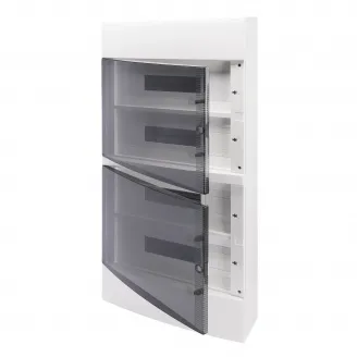 Tablou de Distributie Montaj Aparent cu Usa Transparenta Fumurie - cu Bloc Terminal N 4 X [(3X16)+(17X10)] E 4 X [(3X16)+(17X10)] - (18X4) 72 Module IP40 Gewiss GW40053BQ