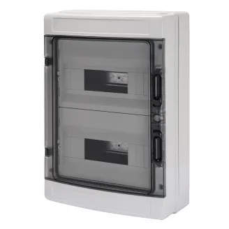 Tablou De Distributie Montaj Aparent Cu Panouri Cu Fereastra Si Cadru Extractibil - Cu Regleta De Borne N (3X16)+(11X10) E (3X16)+(11X10) - (12X2) 24 Module IP65 Gewiss GW40104BS