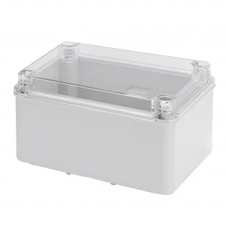 Cutie De Jonctiune Doza Cu Fund De Mare Capacitate Si Capac Transparent Cu Surub IP56 Dimensiuni Interne 380X300X170 Pereti Netezi Gri Ral 7035 Gewiss GW44140