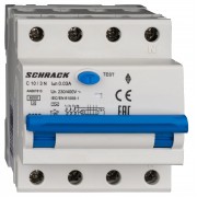 Intrerupator, automat, diferential, Schrack, AMPARO, Tip A, Tetrapolar, 3P+N, Curba C, 10A, 30mA, 6kA