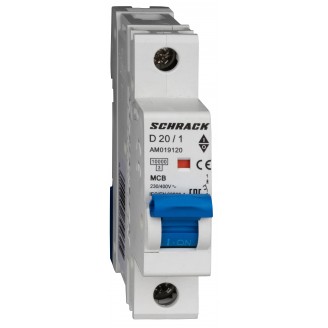 Intrerupator, Automat, MCB, AMPARO, Monopolar, 1P, Curba, D, 20A, 10kA, Schrack, AM019120--