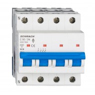 Intrerupator, Automat, MCB, AMPARO, Tetrapolar, 3P+N, Curba, C, 50A, 6kA, Schrack, AM617850--