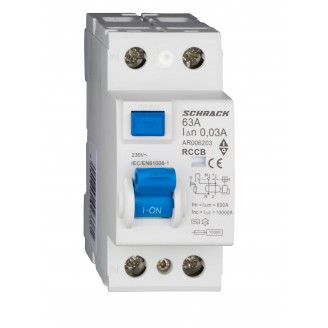 Intrerupator, diferential, Schrack, AMPARO, Tip AC, Bipolar, 2P, 63A, 30mA, 10kA