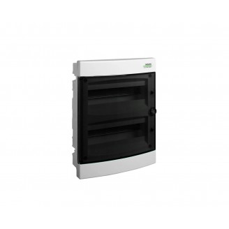 Tablou, cofret de distributie, din plastic, montaj incastrat, usa transparenta, IP40, 2 rânduri, 2x12 module, Noark, 101514, PNF 24T