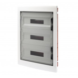 Tablou de distributie montaj Incastrat cu Usa Transparenta Fumurie cu Cadru Extractabil - cu Regleta de Borne N (3X16)+(17X10) E (3X16)+(17X10) - (18X2) 36 Module - IP40 Gewiss GW40609BS