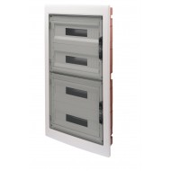 Tablou de distributie montaj Incastrat cu Usa Transparenta Fumurie cu Cadru Extractabil - cu Regleta de Borne N 2X[(3X16)+(17X10)] E 2X[(3X16)+(17X10)]-(18X4) 72 Module - IP40 Gewiss GW40611BD